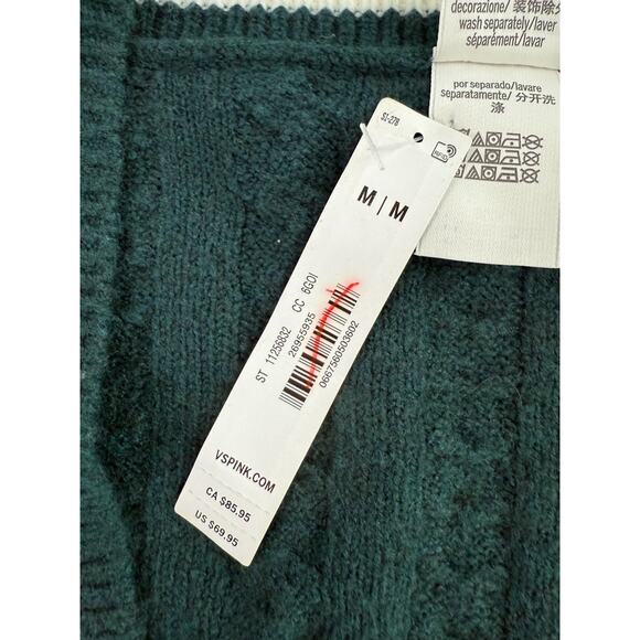 Victoria's Secret PINK Varsity Knit Oversized Green Cardigan Sweater  Size M - Picture 9 of 10